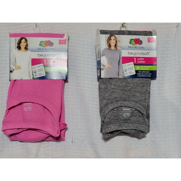 Fruit of the Loom Other - Fruit of the Loom Beyondsoft Waffle Crew Thermal Tops‎ 2pk Pink Gray XS 0/2